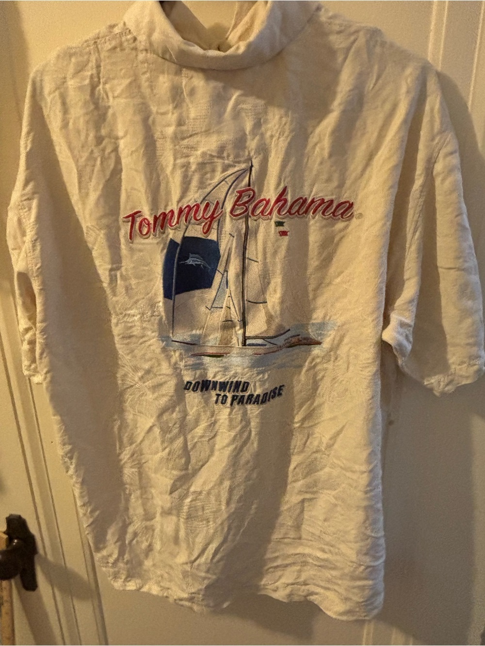 Tommy Bahama Cream Short-Sleeve Linen Button-Down Shirt large downwind to - Picture 8 of 12